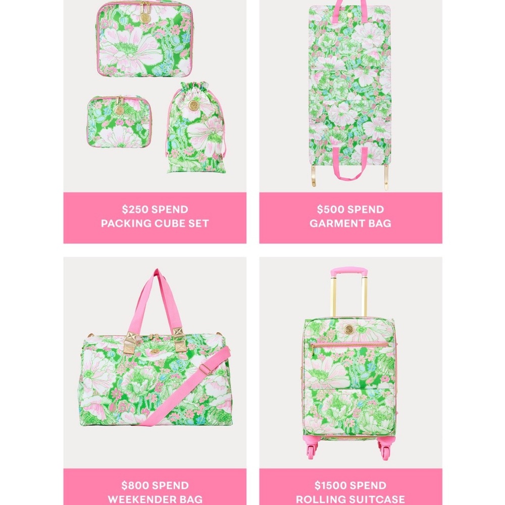 Lilly Pulitzer Green and Pink Travel Bag Set